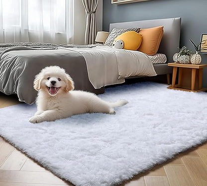 ONASAR White Rugs for Bedroom, 3x5 Fluffy Shaggy Bedside Area Rug, Washable Soft Plush Shag Small Floor Carpet for Preppy Dorm Nursery Living Room Teen Kids Girls Boys Baby Toddler Indoor Home Decor