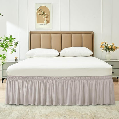 Biscaynebay Wrap Around Bed Skirts for Queen Beds 16" Drop, Camel Grey Adjustable Elastic Dust Ruffles Easy Fit Wrinkle Resistant Silky Luxurious Fabric Machine Washable