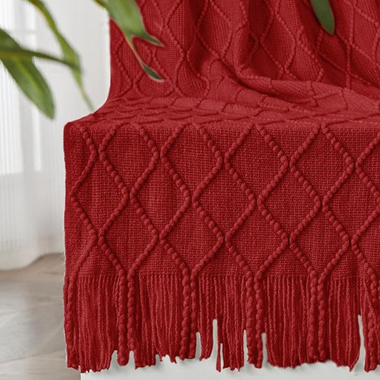 inhand Knitted Throw Blanket for Couch and Bed, Soft Living Room Home Decor Knitted Blanket with Tassel, Outdoor Lightweight Breathable Summer Blanket, Farmhouse Warm Woven Decorative, 50"x60"