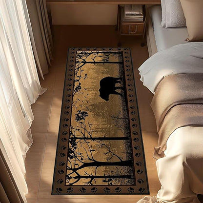 Rustic Cabin Wildlife Runner Rug 2x6,Bear Country,Ultra-Thin Throw Carpet Washable Kitchen Runners Vintage Hallway Rug Entrance Door Mat Non Slip Accent Area Rugs for Entryway,Laundry,Bathroom