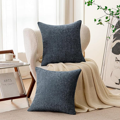 a moment Dark Blue Chenille Throw Pillow Covers 22x22 Inch Pack of 2 Modern Decorative Throw Pillow Covers Farmhouse Cross Covers Home Decor for Sofa Bedroom Living Room