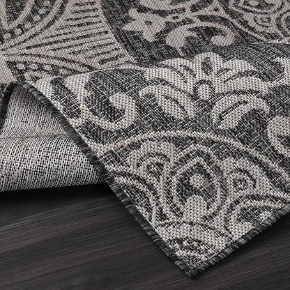 Medallion Outdoor Rug 10x14 Washable Outside Carpet for Indoor Patio Porch Waterproof Easy Cleaning Non Shedding Area Rugs Dark Gray 10 x 14