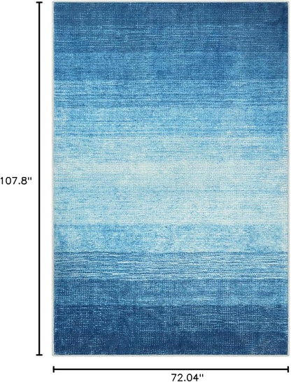 Wonnitar Modern Ombre Washable Area Rug 6x9, Blue Large Living Room Rugs, Non-Slip Soft Contemporary Dining Room Table Rug, Stain Resistant Floor Carpet for Mud Room Basement (Blue, 6'x9')
