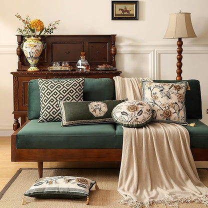 ISAENNE Design Linen Classic Vintage Throw Pillow Covers 18"x18" Pack of 2, Minimalist Square Cushion Covers with Green Irregular Plaid Pattern Decor Pillowcases for Bed,Living Room,Outdoor,Car