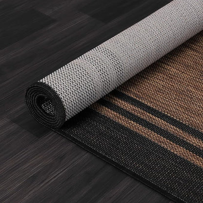 Bordered Outdoor Rug 8x10 Washable Outside Carpet for Indoor Patio Porch Waterproof Easy Cleaning Non Shedding Area Rugs Nut Brown 8 x 10