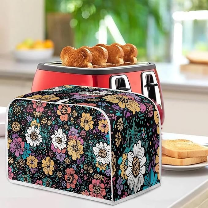 Flower 2 Slice Bread Maker Cover for Kitchen, Dustproof Toaster Cover Suitable for Standard Size Bread Machine, Small Kitchen Appliance