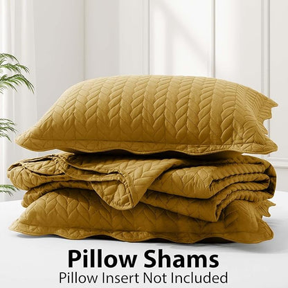 IR Imperial Rooms California King Quilt Bedding Set Size (118"x106") + 2 Pillow Shams (20" x 36"+ 2") - 3 Pcs All Season Reversible Microfiber Coverlet Embossed Quilt Bedspread (Ochre)