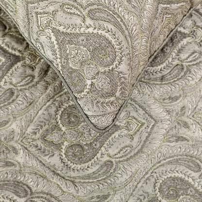 The HomeCentric King/Queen/Twin Grey Decorative Twin 53"x18" Bed Runner Without Pillow Cover, Quilted, Damask& Gold Zari Embroidery Bed Scarf on Silk Fabric - Winifred