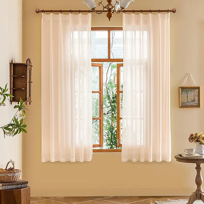 MAIHER Pinch Pleated Curtains 63 Inches Long Pink Sheer Curtain Panels for Bedroom Soft Touch Light Filtering Pleated Drapes with Adjustable Hooks (No Rings), Soft Pink, 42" W x 63" L, 2 Panels