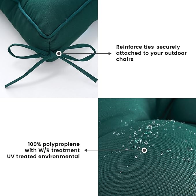 ARTPLAN Outdoor Seat Cushion,Square Thick Tufted Chair Cushion for Patio Wicker Chair with Tie,Set of 2,19"x19"x5",Invisible Green