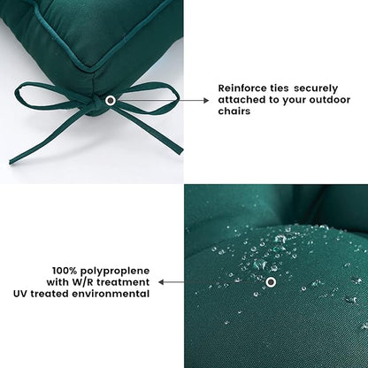 ARTPLAN Outdoor Seat Cushion,Square Thick Tufted Chair Cushion for Patio Wicker Chair with Tie,Set of 2,19"x19"x5",Invisible Green