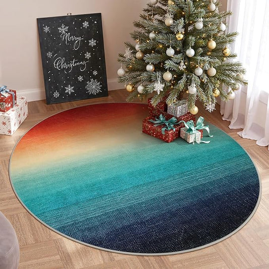 Wonnitar Modern Ombre Washable Round Area Rug 5ft, Large Circle Christmas Rug for Bedroom, Non-Slip Rainbow Kitchen Throw Mat, Stain Resistant Low Pile Carpet for Living Room (Colorful, Round 5ft)
