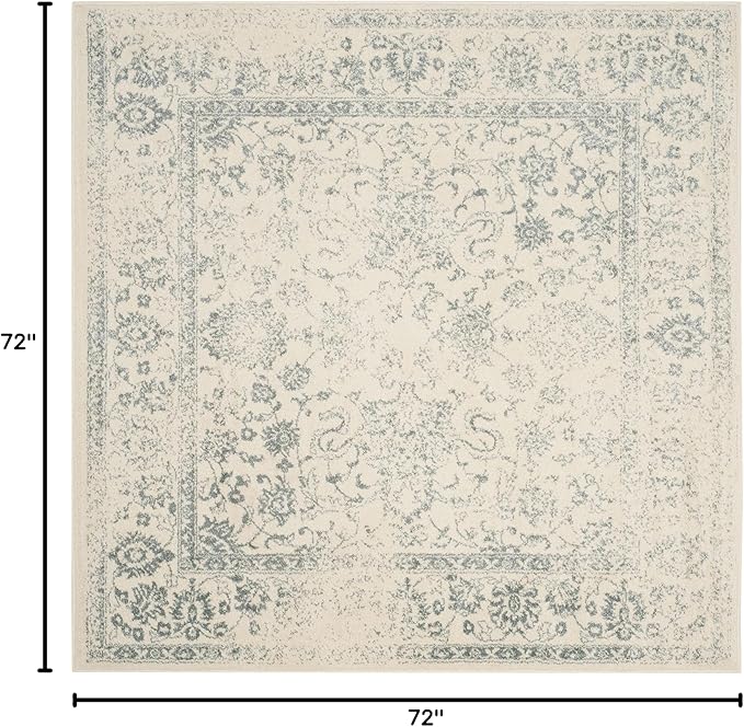 SAFAVIEH Adirondack Collection Area Rug - 6' Square, Ivory & Slate, Distressed Vintage Floral Design, Non-Shedding & Easy to Clean, Ideal for Living Room, Bedroom, Dining Space (ADR109S)