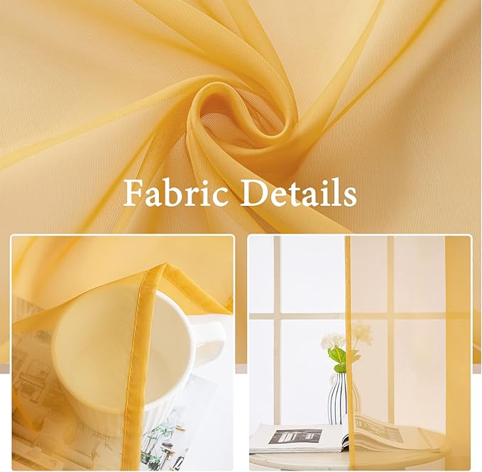 MIULEE 2 Panels Solid Color Sheer Window Curtains Elegant Window Voile Fall Panels/Drapes/Treatment for Bedroom Living Room (54X45 Inches Gold)
