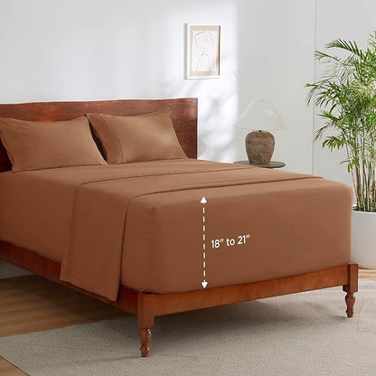 Bedsure Deep Pocket King Sheet Set - Fits Mattresses Up to 21 Inches Thick - 4 Piece GentleSoft Bed Sheets, Moisture Wicking, Soft & Cooling Bedsheet & Pillowcases, Easy & Secure Fit, Orange