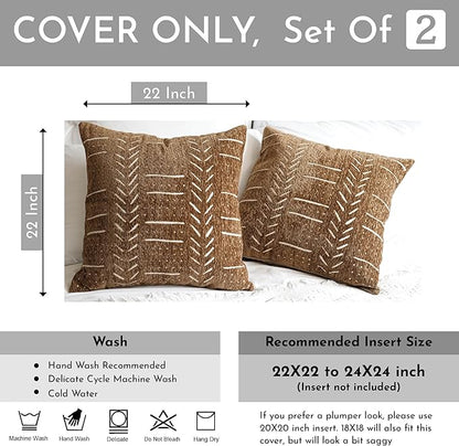 BlissBlush Fall Brown Decorative Throw Pillow Covers 22X22, Set of 2, Boho Farmhouse Cushion Cover, Cozy Soft Accent Pillowcase for Couch Sofa Bed Living Room Home Décor