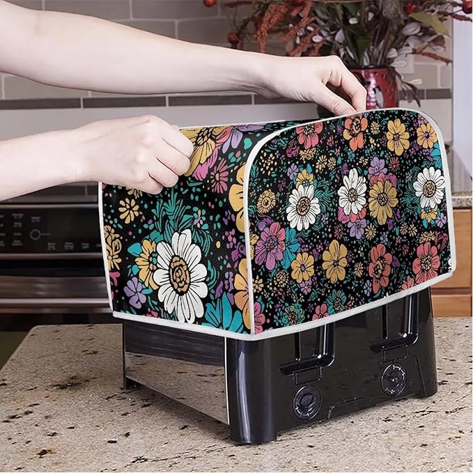 Flower 2 Slice Bread Maker Cover for Kitchen, Dustproof Toaster Cover Suitable for Standard Size Bread Machine, Small Kitchen Appliance