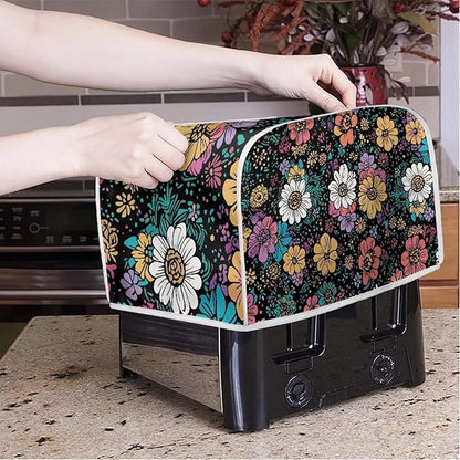 Flower 2 Slice Bread Maker Cover for Kitchen, Dustproof Toaster Cover Suitable for Standard Size Bread Machine, Small Kitchen Appliance