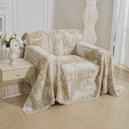 MEETSKY Small Couch Cover Oversized Recliner Covers Washable Armchair Sofa Cover for Dog, Chenille Khaki Abstract Geometric Jacquard Sofa Throw Cover Durable Modern Single Sofa Slipcovers, 71" X 91"