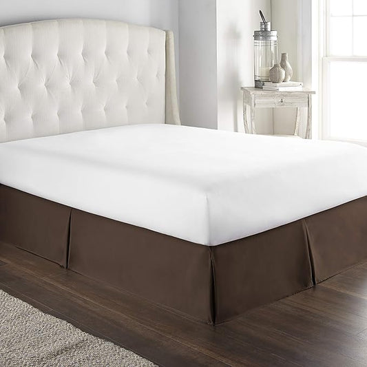 Bed Skirt - 100% Cotton 800 Thread Count Box Pleated Bed Skirt - Luxury Pleated Dust Ruffle, Hotel Quality Modern Bed Skirt, Easy Fit with 12 Inch Tailored Drop, RV Bunk 42X80, Chocolate