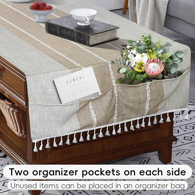 Coffee Table Cloth, Table Cover with Pockets and Tassel,Coffee for Living Room Small Rectangle Tablecloths Washer Dryer Fridge Top Dust Cover,Easy Care Machine Washable