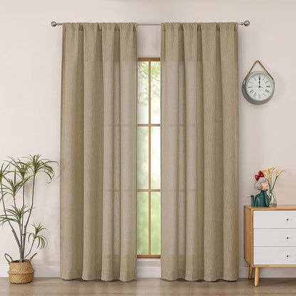 Simplebrand Taupe Faux Linen Textured Semi Sheer Curtains 72 Inches Long 2 Panels Set, Light Filtering Privacy Farmhouse Curtains, Soft Window Drapes Rod Pocket Top for French Door, Bedroom, 40W x 72L