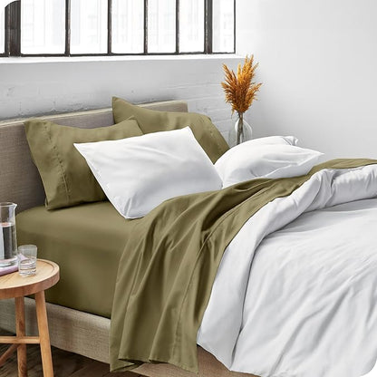 Bare Home Ultra-Soft Split Cal King Sheet Set - Luxury 1800 - Hydro-Brushed - Deep Pockets - Easy Fit - 4 Piece Set - Bedding Sheets & Pillowcases (Split California King, Olive)