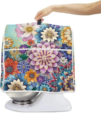 Kitchen Stand Mixer Covers Boho Mandala Flower Mixer Cover Dust Cover Washable Kitchen Appliance Cover for 6-8 Quart Mixers, Keep Your Kitchen Clean