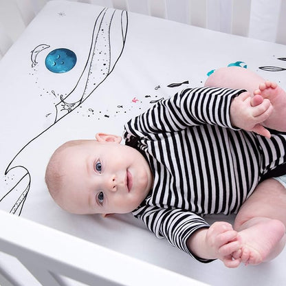 JumpOff Jo - Fitted Mini Crib Sheet for Portable Crib, Playard, and Playpen Mattresses and Mats, Super Soft 100% Cotton, 24 in. x 38 in. - Moonlight Mermaid