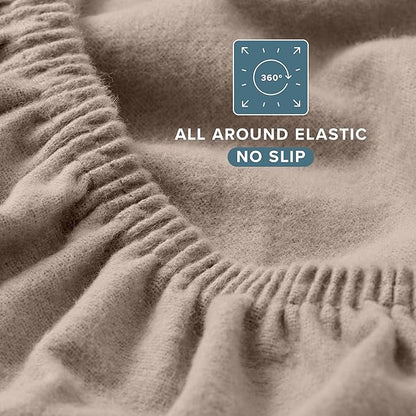 Bare Home Flannel Fitted Bottom Sheet 100% Cotton Twin Extra Long, Velvety Soft Heavyweight - Double Brushed Flannel - Deep Pocket (Twin XL, Taupe)