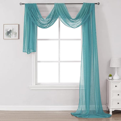 DONREN Teal Window Scarf for Outdoor Decoration - Add Luxury Beautiful Elegant Effect to Curtain Panels (1 Panel, 52 x 216 Inches Long)