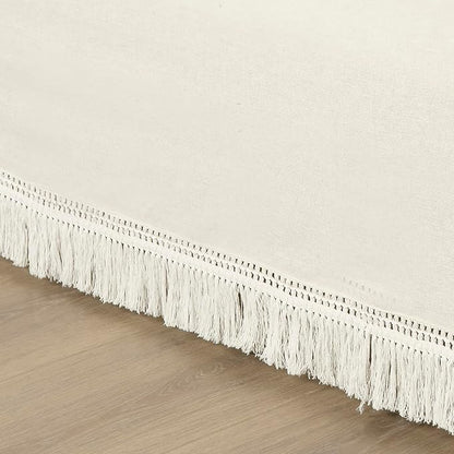 Lush Decor Boho Fringe 15-Inch Tailored Drop Easy Fit Bedskirt, Queen, Off-White