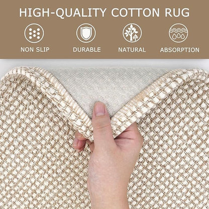 KOZYFLY Runners for Hallways 2x8 ft Washable Kitchen Runner Non Slip Rubber Backed Hall Runners Cotton Entryway Runner Rugs Floor Carpet for Indoor Backdoor Bedroom Kitchen, Ivory/Khaki