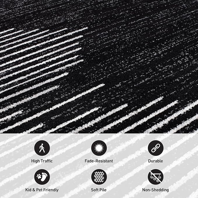 Rugshop Bohemian Stripe Stain Resistant High Traffic Living Room Kitchen Bedroom Dining Home Office Area Rug 4' x 6' Black