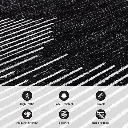Rugshop Bohemian Stripe Stain Resistant High Traffic Living Room Kitchen Bedroom Dining Home Office Oval Area Rug 5' x 7' Black