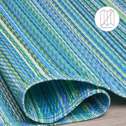 Fab Habitat Outdoor Rug - Waterproof, Fade Resistant, Crease-Free - Premium Recycled Plastic - Striped - Porch, Deck, Balcony, Hallway, Poolside - Cancun - Turquoise & Moss Green - 2.5 x 8 ft Runner