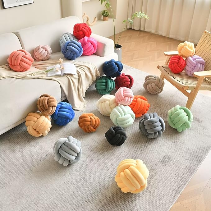 Decorative Throw Knot Pillow Ball for Home Chair Sofa Couch Bed Aesthetic Round Velvet Knotted Pillow Cushion (Coffee, 11 inches)