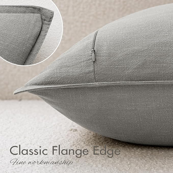 EMEMA Decorative Linen Throw Pillow Covers 22x22 Inch Light Grey Boho Farmhouse Neutral Couch Throw Pillows for Bed Pack of 2 Accent Pillowcase Modern Sofa Cushion Livingroom Home