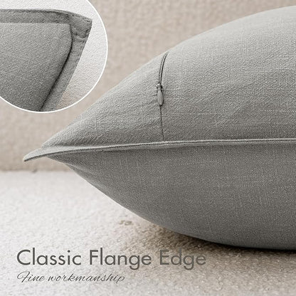 EMEMA Decorative Linen Throw Pillow Covers 18x18 Inch Light Grey Boho Farmhouse Neutral Couch Throw Pillows for Bed Pack of 2 Accent Pillowcase Modern Sofa Cushion Livingroom Home