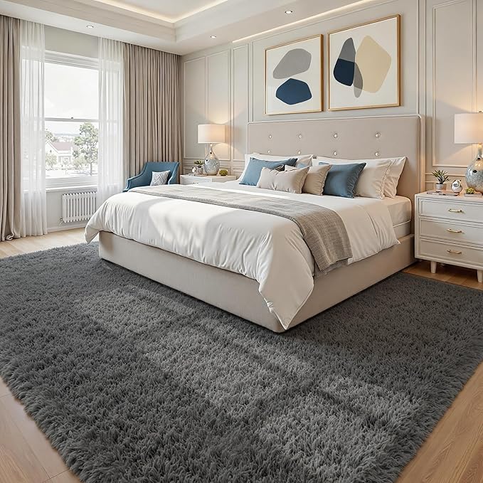 6x9 Area Rugs for Living Room Rug: Soft Fluffy Shag Gray Rugs for Bedroom, Non-Slip Large Fuzzy Plush Rug Indoor Floor Carpet for Nursery Kids Boys Girls Room, Dorms, Playroom, Modern Home Decor