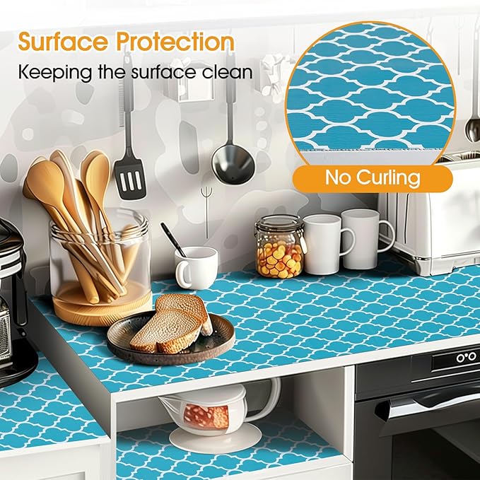 Shelf and Drawer Liner for Kitchen Cabinets Non-Adhesive, Strong Grip Non-Slip Thickened Cabinet Liners for Shelves, Waterproof Mats for Dresser Cupboard, Green/White, 17 in x 20 Feet