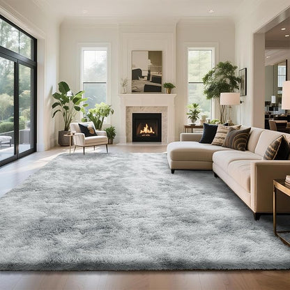 Fluffy Rug Shaggy Area Rug, Mottling Grey 6x9 Area Rugs for Living Room, Large Shag Area Rugs for Bedroom Kids Room Home Decor, Upgrade Anti-Skid Rectangular Fuzzy Rugs