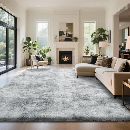 Fluffy Rug Shaggy Area Rug, Mottling Grey 9x12 Area Rugs for Living Room, Large Shag Area Rugs for Bedroom Kids Room Home Decor, Upgrade Anti-Skid Rectangular Fuzzy Rugs