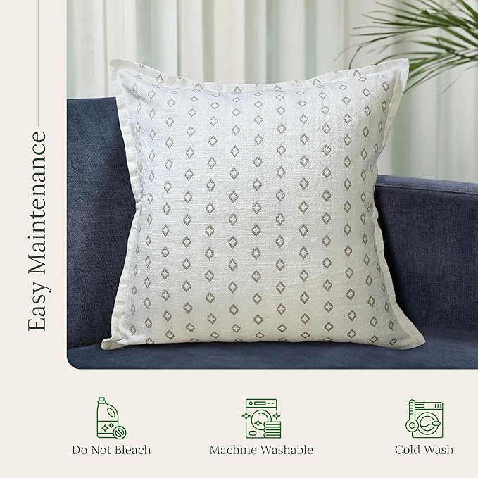 SanVia Serenity Premium Cotton Throw Pillow Covers, 20 x 20 Inches, Luxurious Handwoven Couch Pillow Covers with Hidden Zipper, Elegant Home Décor, Insert Not Included