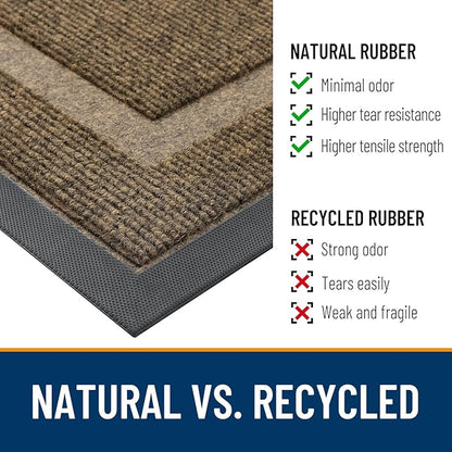 OLANLY Front Door Mat Indoor Outdoor Entrance, Waterproof All-Season, All-Weather Doormat, Sturdy Natural Rubber, Fade Resistant, Low Profile, Easy Clean Patio Porch Entryway Mat, 59x20, Brown
