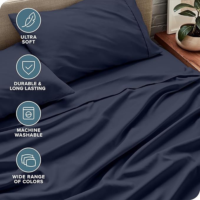 Bare Home King Sheet Set - Luxury 1800 Ultra-Soft Microfiber King Bed Sheets - Double Brushed - Deep Pockets - Easy Fit - 4 Piece Set - Bedding Sheets & Pillowcases (King, Midnight Blue)