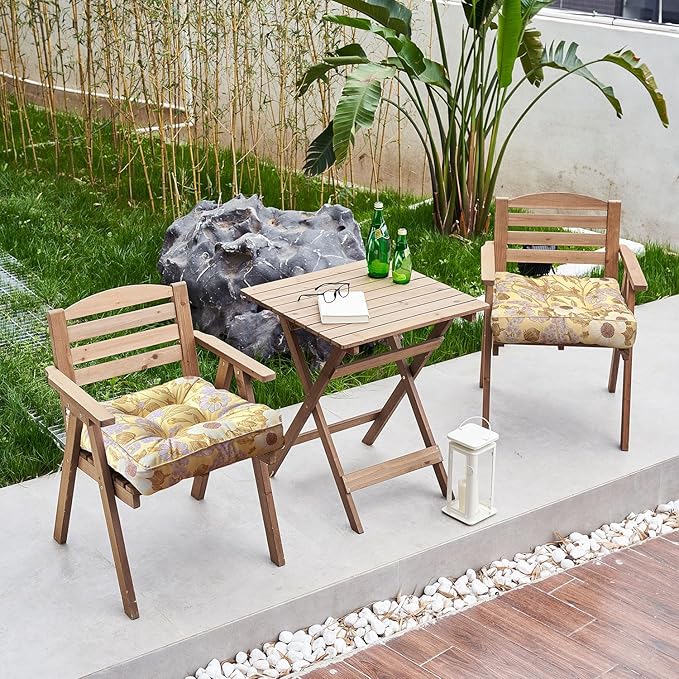 ARTPLAN Outdoor Seat Cushion,Square Thick Tufted Pure Chair Cushion for Patio Wicker Chair with Tie,Set of 2,19"x19"x5"，Floral