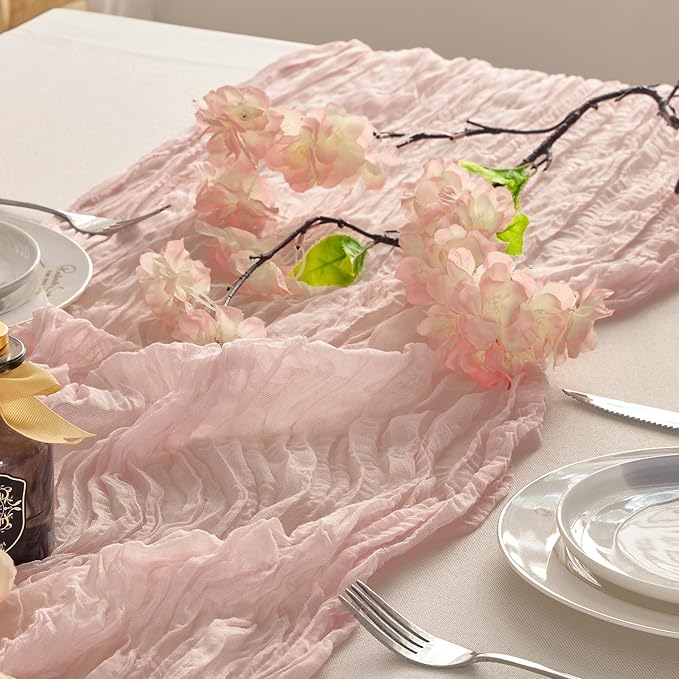 BALCONY & FALCON Pink Cheesecloth Table Runner 10FT 120 Inch Rustic & Boho Farmhouse Gauze Cheese Cloth Runners for Wedding Fall Thanksgiving Christmas Party Baby Shower Birthday Decor