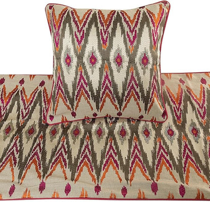 The HomeCentric King Queen Twin Multi Color & Pink Designer CA King 86"x18" Bed Runner with Pillow Cover, Embroidered & Beaded Bed Scarf on Cotton Linen Fabric - My Ikat Love