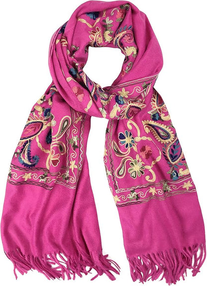 Urban CoCo Women's Embroidered Tassel Long Shawl Oversize Scarf Wraps for Women